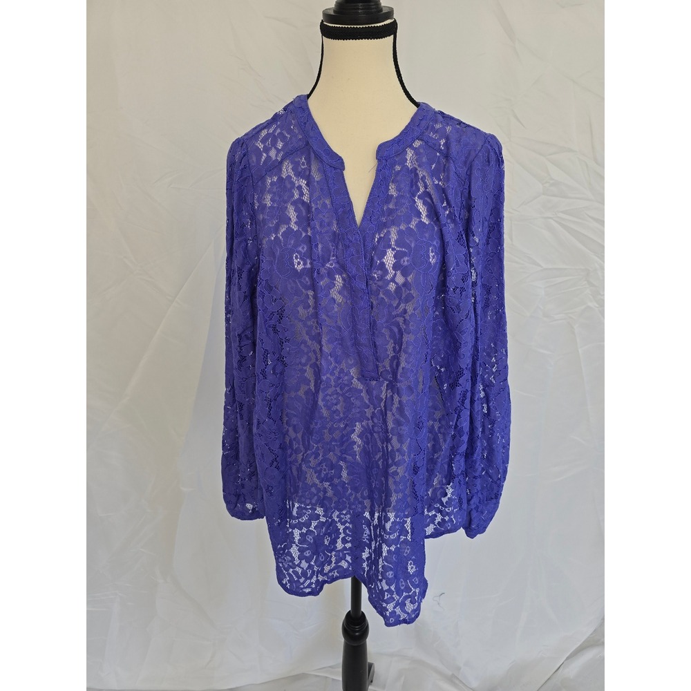 Torrid‎ 0 XL Purple Lace Long Sleeve V Neck Button Front Top Shirt